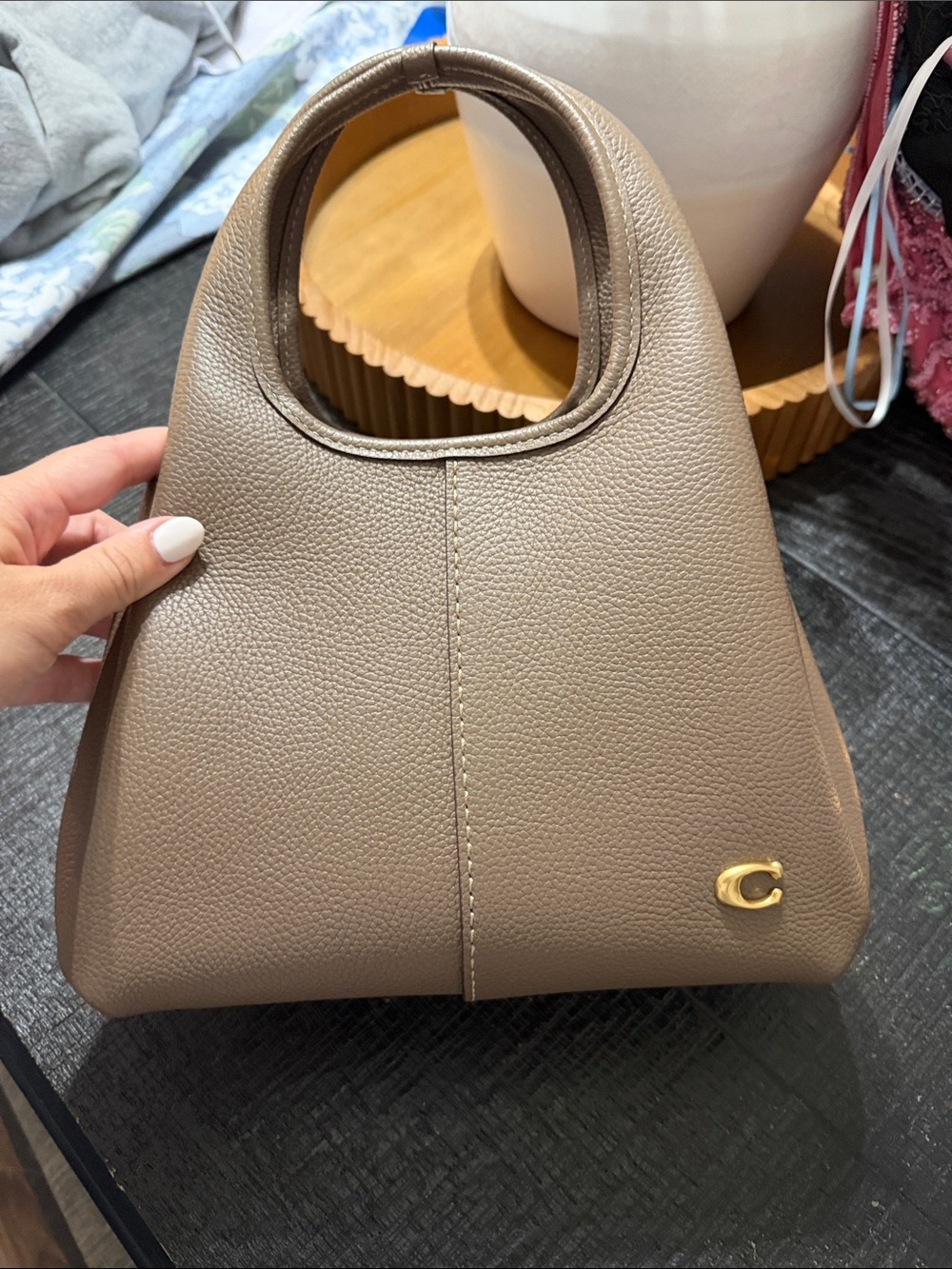 Coach Taupe Mini Top-Handle Bag with Gold Accent - Picture 2 of 5